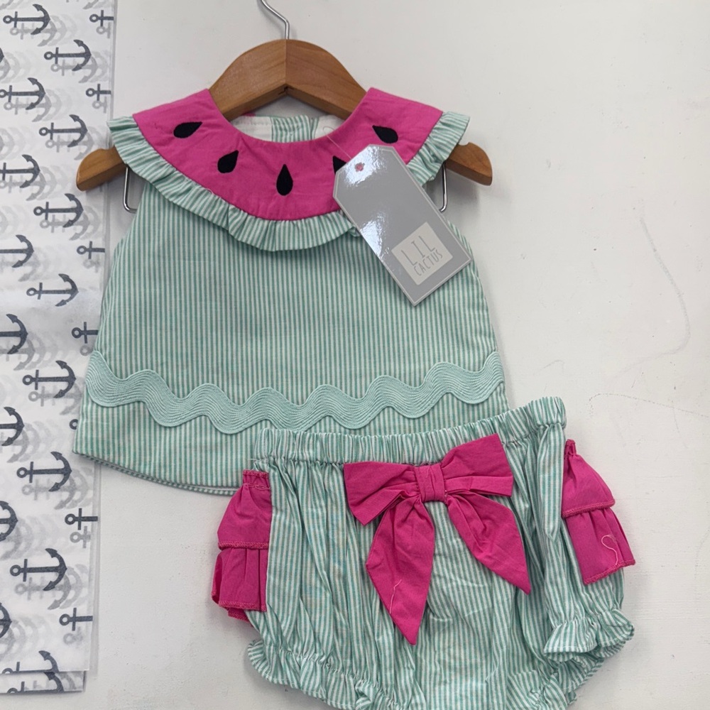 Lil Cactus Pink & Green Watermelon 3-6 mo Outfit Set